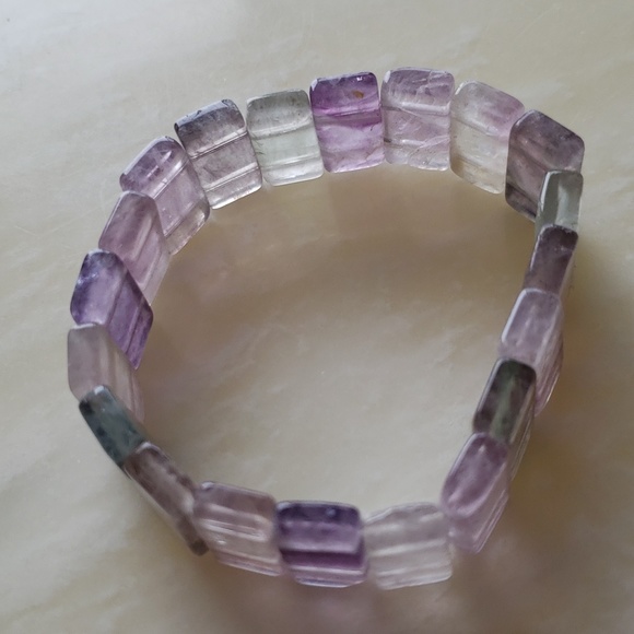 Natural Color Fluoride Quartz Crystal Gemstone Beads Bracelet 16mm*4mm 34g - Picture 3 of 4